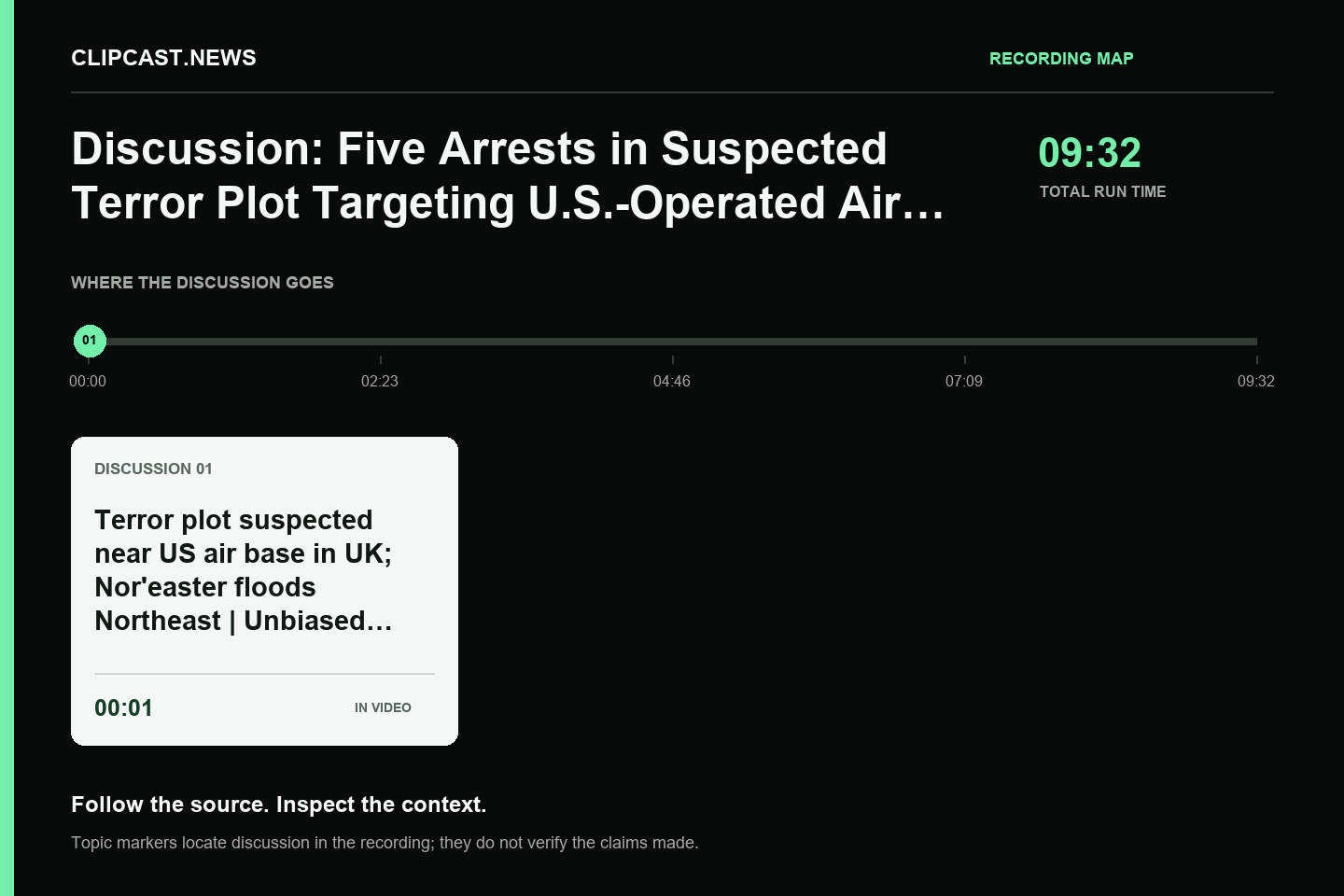 Recording map. Duration 09:32. 00:01 — Terror plot suspected near US air base in UK; Nor'easter floods Northeast | Unbiased Updates. Topic markers are not factual verification.